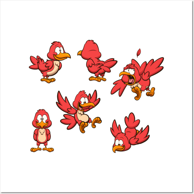 Cute CartoonRed Bird With Different Poses Wall Art by TheMaskedTooner